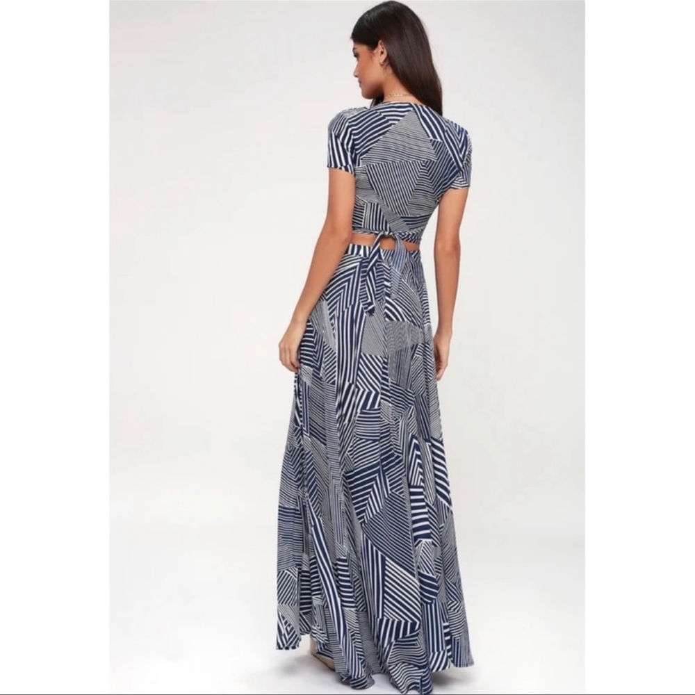 Lulu’s Isla Bonita Blue and White Print Maxi Long Skirt Slit High Waist XS - Picture 2 of 8